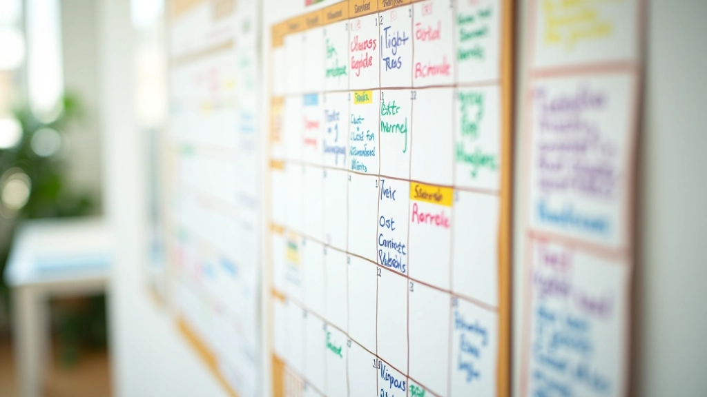 Calendário familiar colorido com anotações de atividades escolares e compromissos